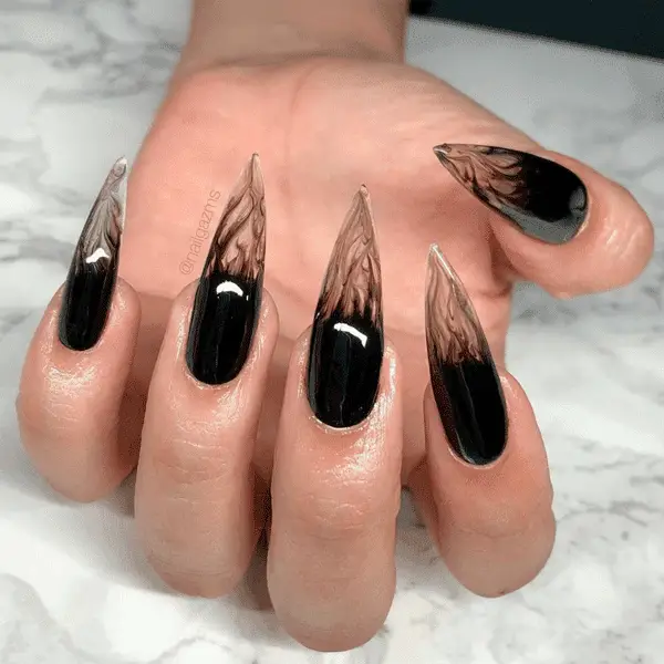 ominious black fire halloween nail design