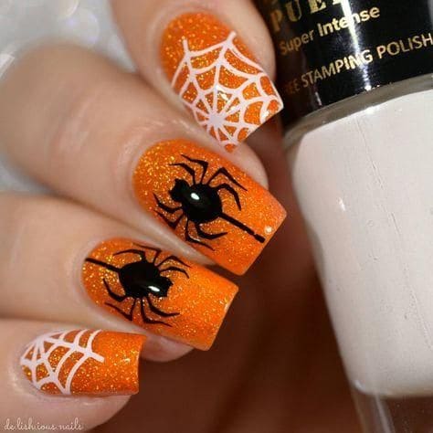 orange spider nail art
