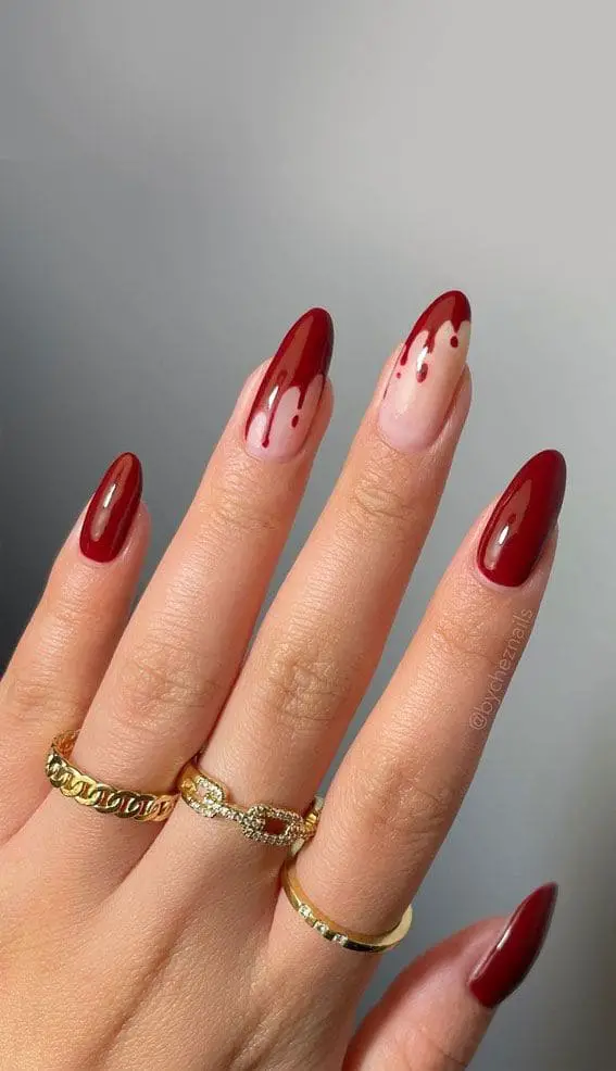 pink nails dipped in blood design