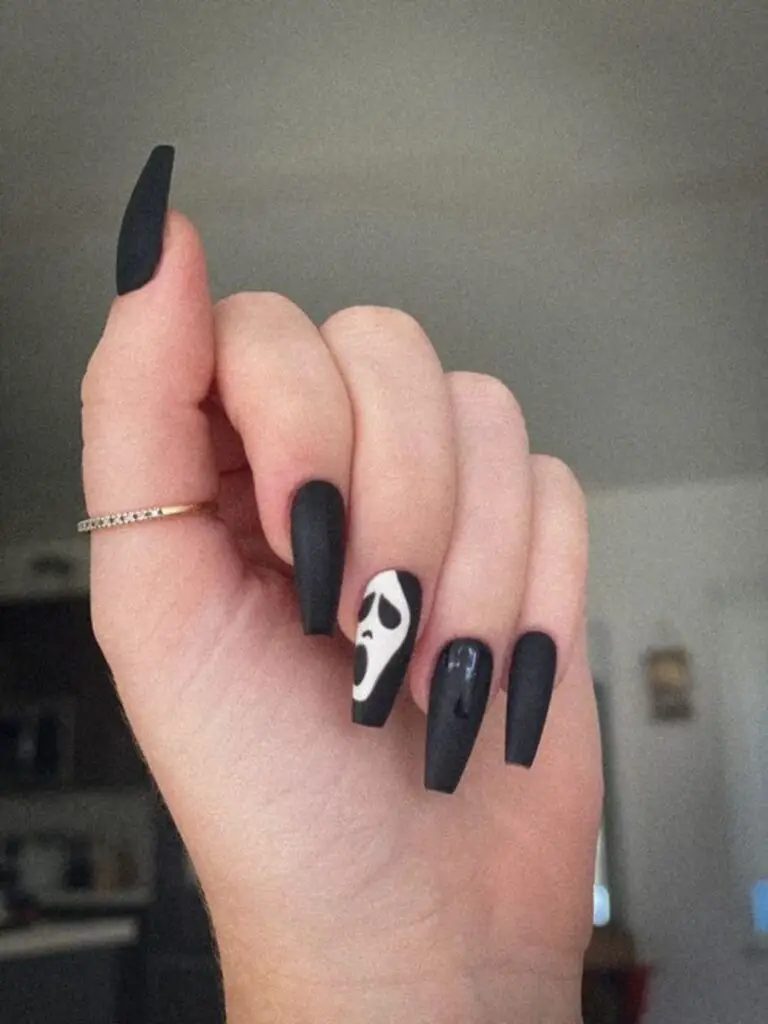 total black scary movie theme nails