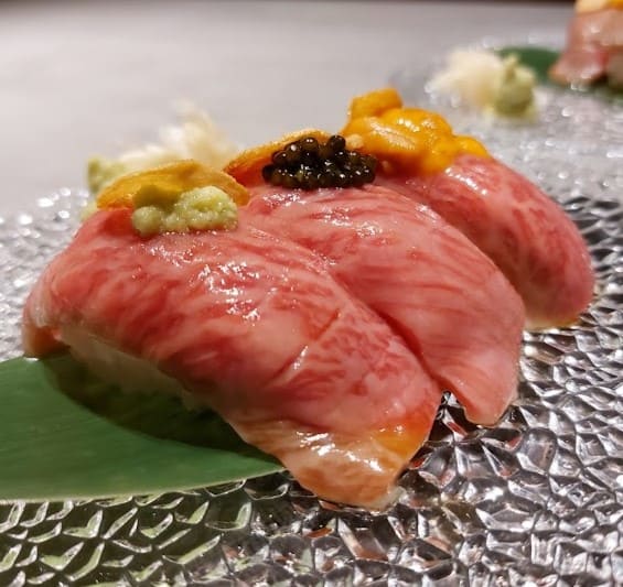 wagyuu sushi from Ushiraku Modern Yakiniku