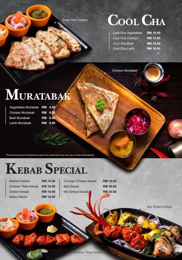 food menu in Kapitan Tandoori House
