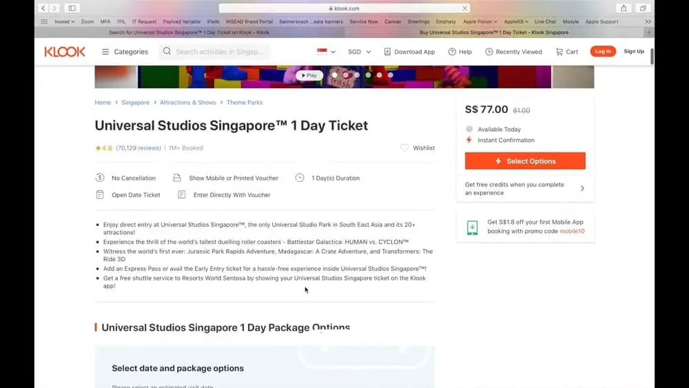 How can I book tickets for Universal Studios Singapore online